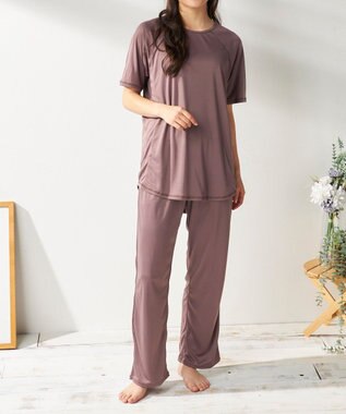 OP／FILA 【FILA】犬や猫の毛がつきにくいルームウェア上下セット/半袖 ダークパープル