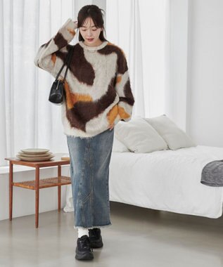 WEGO 【ユニセックス着用ITEM】マーブルシャギーニットプルオーバー ブラウン