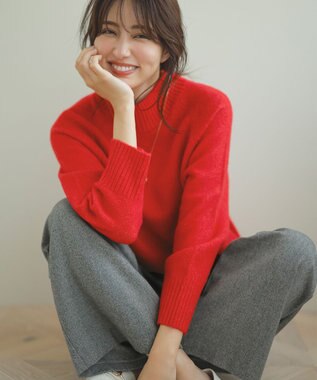 ANY SIS 【洗える】ハイネックラグラン ニット レッド