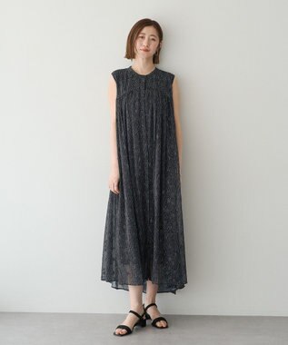 YECCA VECCA シアードット柄ギャザーワンピース Black