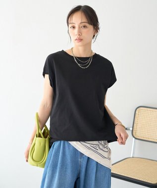 earth music&ecology 【遮熱・接触冷感・UVカット】フレンチスリーブTシャツ Black