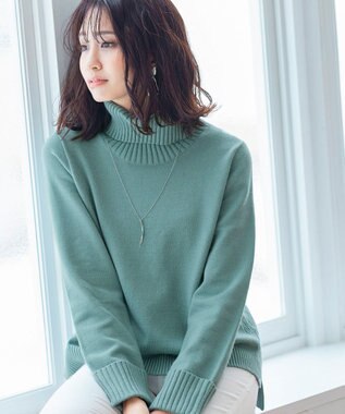 Tiaclasse L 【洗える】もっちり柔らかいリブタートルプルオーバーニット ミント
