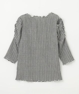 ANY KIDS シアー ギンガム 七分袖 Tシャツ ブラック