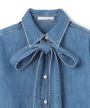 BEIGE， 【洗える・BAILA 11月号掲載】MARKEL / ボウタイ付きシャツカラーデニムシャツ L.Indigo