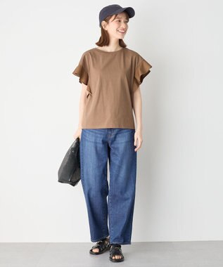 ANY 異素材コンビフリルスリーブプルオーバー モカ