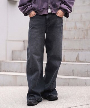 WEGO 【ウエスト調整可/SMLサイズ展開】ローライズカバーフィットフレアデニムパンツ デニムブラックソノタ