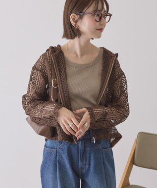 AMERICAN HOLIC 【先行予約】幾何学レースフードシャツ Brown