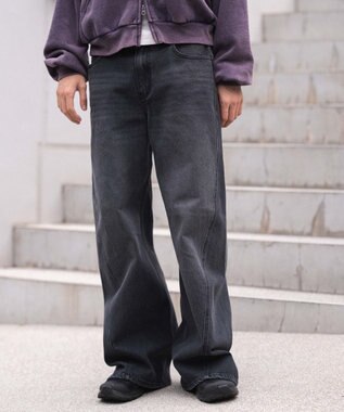 WEGO 【ウエスト調整可/SMLサイズ展開】ローライズカバーフィットフレアデニムパンツ デニムブラックソノタ