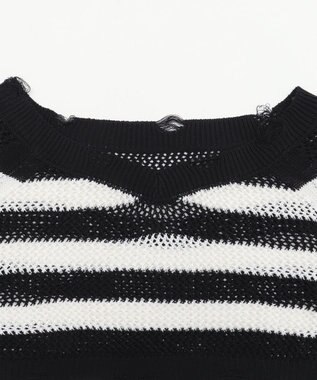 WEGO ダメージボーダーショートニット ブラック