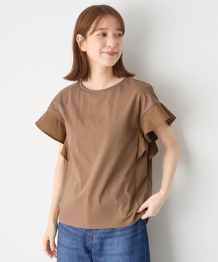 ANY 異素材コンビフリルスリーブプルオーバー モカ