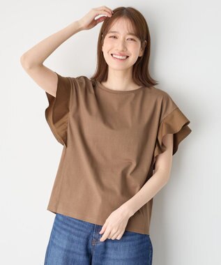 ANY 異素材コンビフリルスリーブプルオーバー モカ