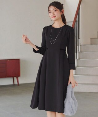 Tiaclasse 【安田美沙子さん着用・新色追加・洗える】ベロアラインフレアワンピース ブラック