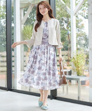 Tiaclasse 大花柄シフォンワンピース ブルー