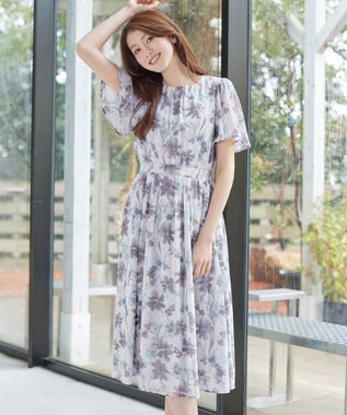 Tiaclasse 大花柄シフォンワンピース ブルー