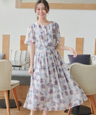 Tiaclasse 大花柄シフォンワンピース ブルー