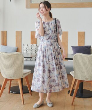 Tiaclasse 大花柄シフォンワンピース ブルー