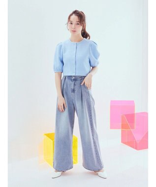 earth music&ecology カットジャガードカーディガン Blue