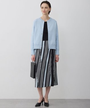 ICB 【先行予約】ランダムストライププリント ストレートスカート ブラック×オフホワイト×サックス