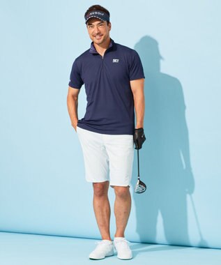 23区GOLF 【MEN】【接触冷感・UVケア・吸水速乾】ハーフジップ 無地ポロシャツ ネイビー系