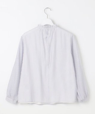 J.PRESS LADIES L カチオンストライプ フリルネック バンドカラー カットソー ネイビー系1