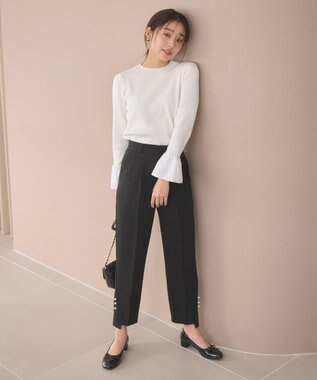 Feroux 【洗える】パールポイントテーパード パンツ ブラック系