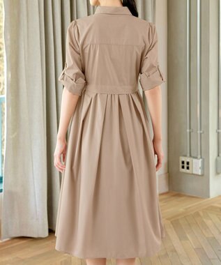 Tiaclasse L 【洗える】パール釦フレアシャツワンピース モカ