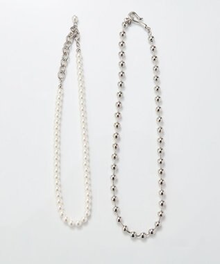 Phoebe 【セレモニーセット】マルチwayメタルボールパールネックレス×ダブルライングリッタービジューピアスSET シルバー
