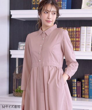 Tiaclasse L 【洗える】パール釦フレアシャツワンピース ピンク