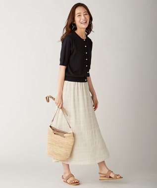 J.PRESS LADIES 【洗える】シャーリングシャドーボーダー スカート アイボリー系