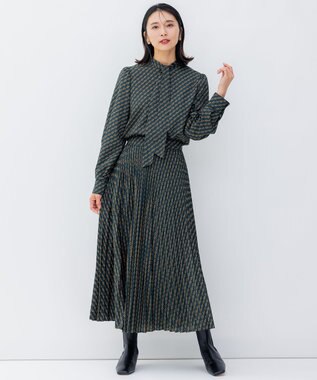 23区 【洗える】Ratti チェーンモチーフ ボウタイ ブラウス ダークグリーンプリント