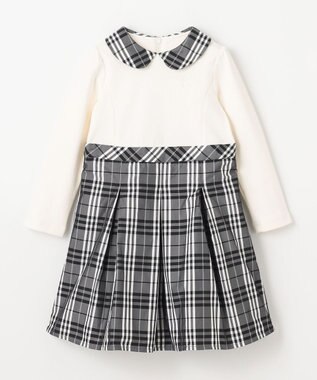 組曲 KIDS 【110-140㎝】チェックタフタドッキング ワンピース モノトーン系