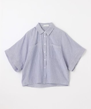 ANY 【手洗い可】コットンリネンブラウス オフ×ブルー