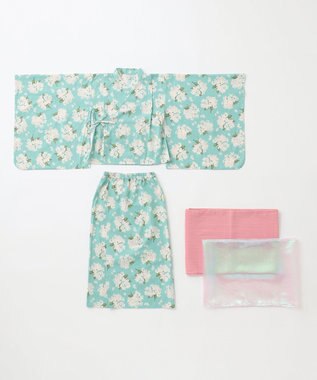 ANY KIDS ロング丈 浴衣 セット エメラルドグリーン×アジサイ