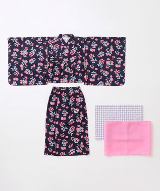 ANY KIDS ロング丈 浴衣 セット ネイビー×イチゴ
