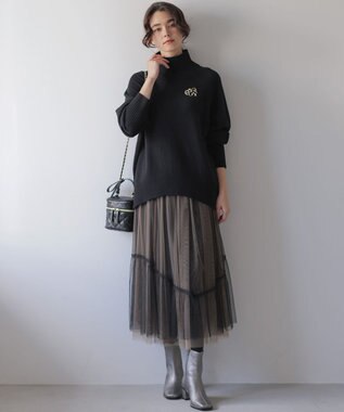 組曲 S リバーシブルチュール スカート ブラック×ベージュ