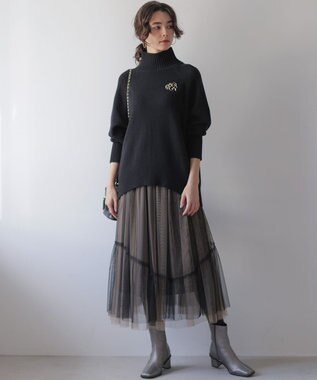 組曲 S リバーシブルチュール スカート ブラック×ベージュ