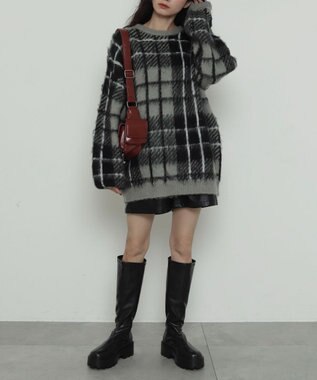 WEGO 【2025年秋冬新作】シャギーパターンニットBIGプルオーバー グレーチェック1