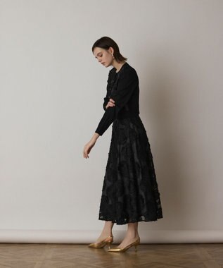 GRACE CONTINENTAL ローズ刺繍ニットカーディガン ブラック