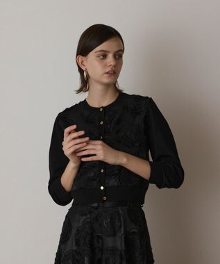 GRACE CONTINENTAL ローズ刺繍ニットカーディガン ブラック