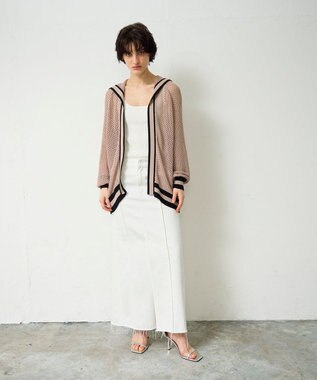 GRACE CONTINENTAL メッシュラインニットフーディ ベージュ