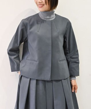 muuc トリプルクロス ノーカラージャケット｜軽くてふっくらした三重織り生地・セットアップ可能 グレー