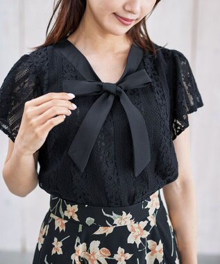 Tiaclasse 【洗える】幅広く活躍が期待できるボウタイレースブラウス ブラック
