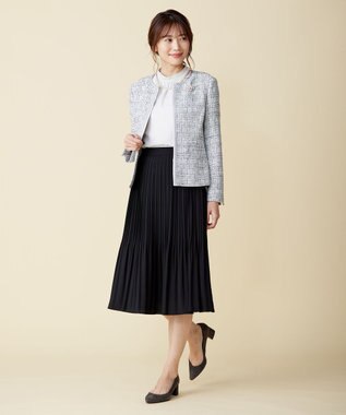 J.PRESS LADIES ファンシーツイード ノーカラー ジャケット ホワイト系1