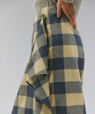 BEIGE， HOBBS / フェイクレザーポケットウールチェックラップスカート L.Mustard ×Md Gray