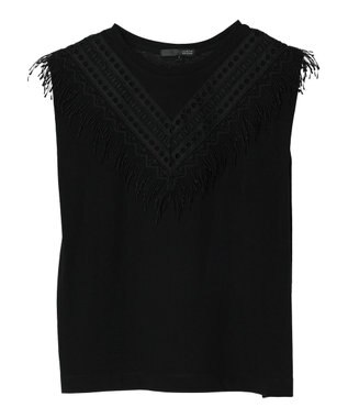 Green Parks ・ＳＵＧＡＲ　ＳＰＯＯＮ　フリンジフレンチＴシャツ Black