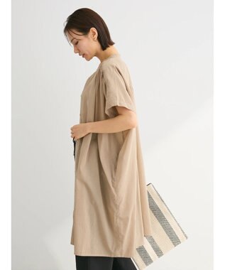 Green Parks インド綿　パイピングバンドカラーシャツチュニック Beige