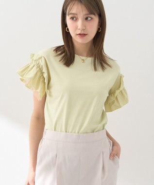 earth music&ecology 【接触冷感/洗濯機可】ギャザーフリルスリーブカットソー Yellow