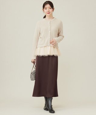 ANY SIS 【洗える】ダルサテンナロー スカート ブラウン