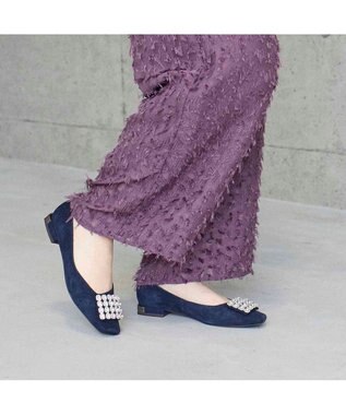 MODE ET JACOMO <MODE ET JACOMO>アシンメトリービジューフラットパンプス ネイビースエード