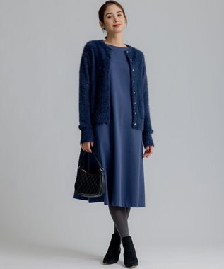 組曲 L 【前後着用可】2WAYナイロンファー ニット ネイビー系